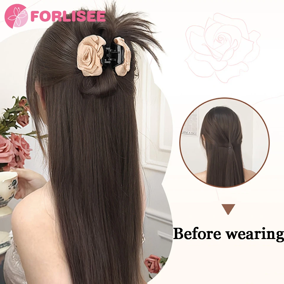 FORLISEE Synthetic Half-tied Chicken Feather Shuttlecock Head Ball Head Wig Hair Pack Rose Fountain Claw Clip Wig