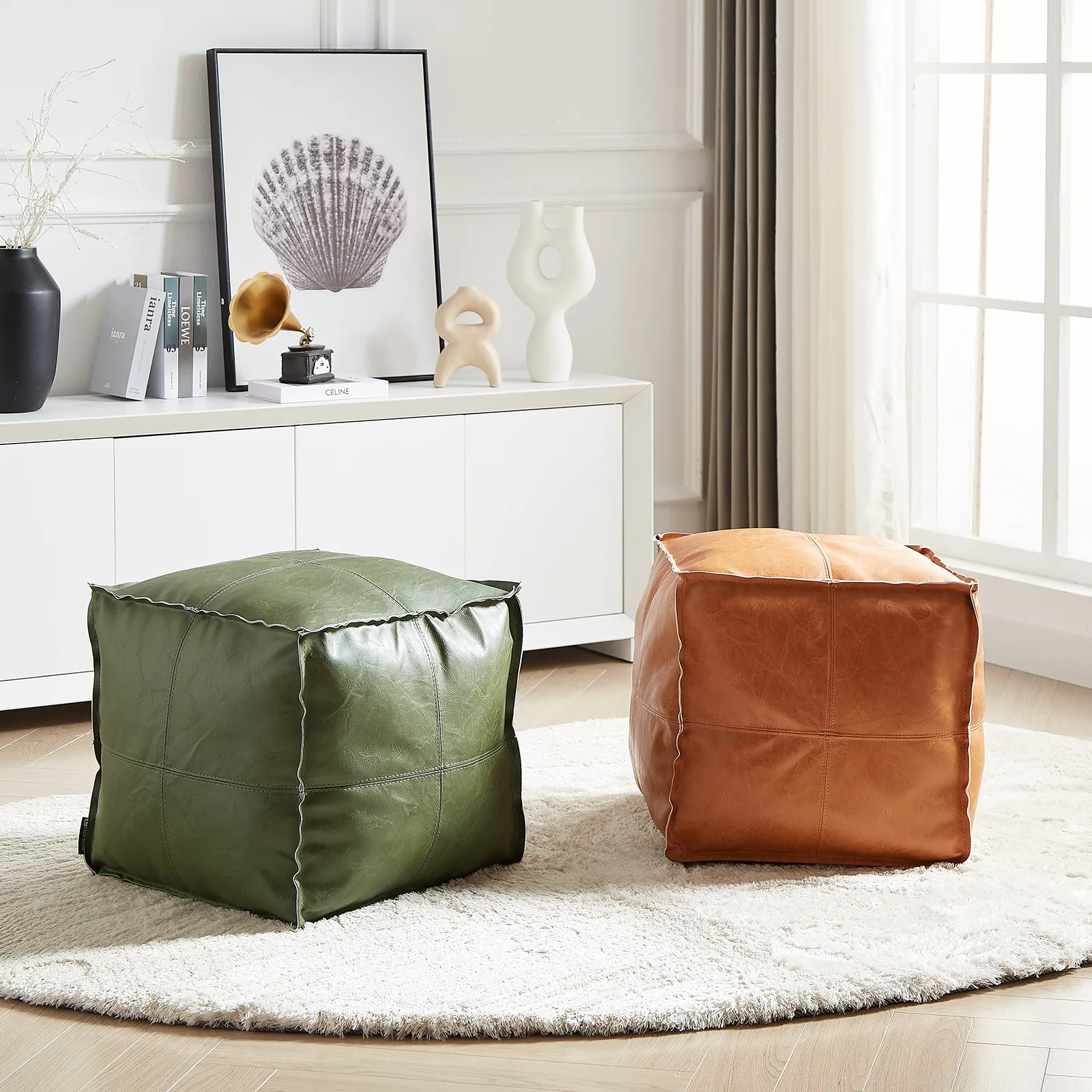 Leather filled shoe changing stool, sofa low stool, square storage foot couch futon seat pier