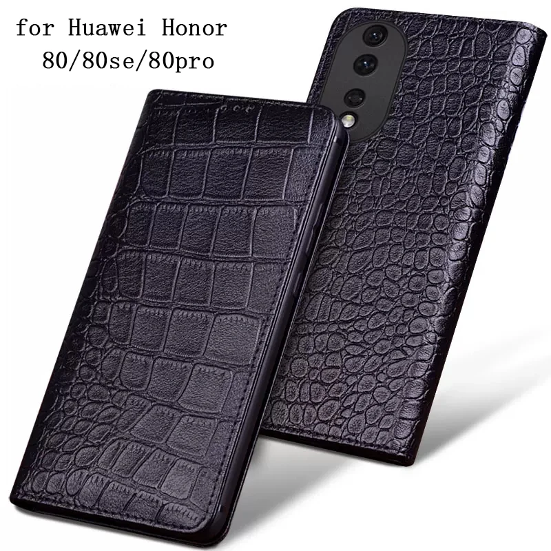 

Luxury Genuine Leather Case for Huawei Honor 80 Business Flip Phone Cover bag for Honor 80pro honor 80se funda skin crocodile.