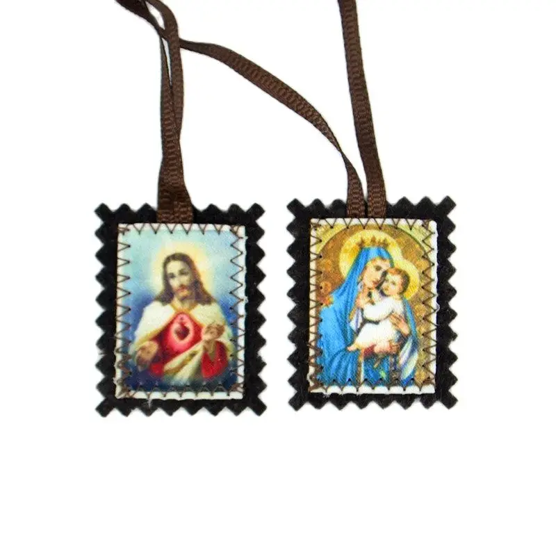 Scapulars-collar con colgante sagrado corazón de jesús, la virgen maría, madrina y niño, joyería religiosa católica, cristiana y ortodoxa