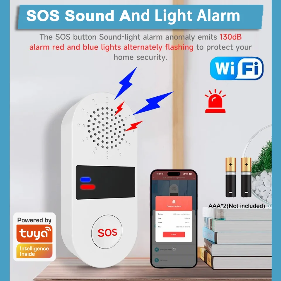 

Тревожная кнопка Tuya WiFi SOS — звуковая и вспышка 130 дБ, аварийный вызов с одной клавишей для пожилых людей/детей/студентов, управление через приложение Smart Life