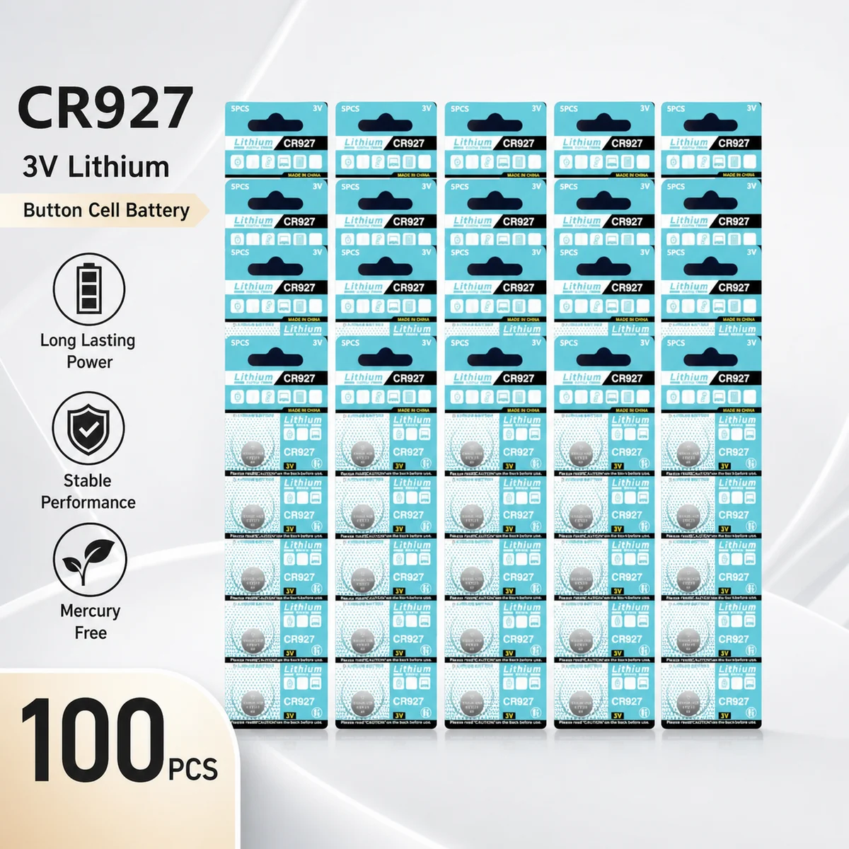 Lithium Coin Cell Battery CR927 3V 100PCS, DL927 BR927 CR927-1W BR927-1W Button Cells For Remote Control Light Toy Clock Watch