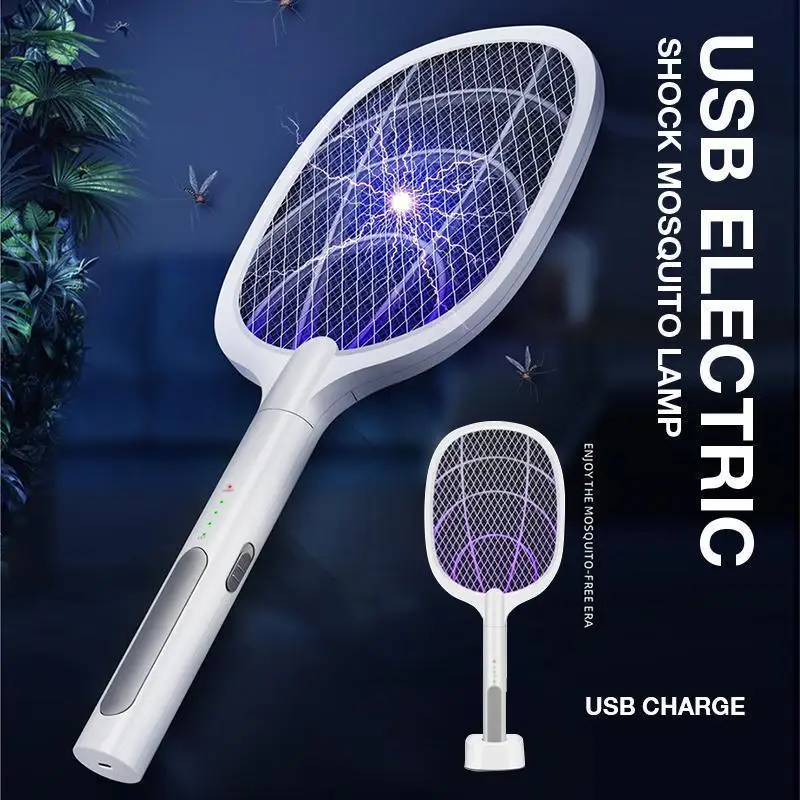 USB Electric Shock Mosquito Lamp Portable Handheld USB Charging Fly Swatter Electric Shock Triple-layer Mesh Lamp Home Tools