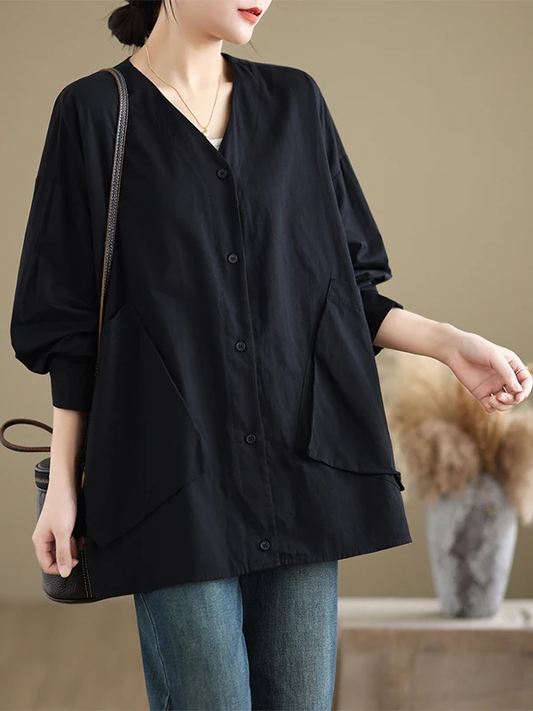 ゆったりとしたVネックのロング丈カーディガン、レディース、カラーダブル、カジュアル、綿混紡、オープンカーディガンコート