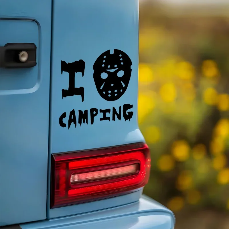 1PC Eye - Catching "I Love Camping" Decal with Mask, Great for Phone Cases, Notebooks & Edgy Outdoor Crafts