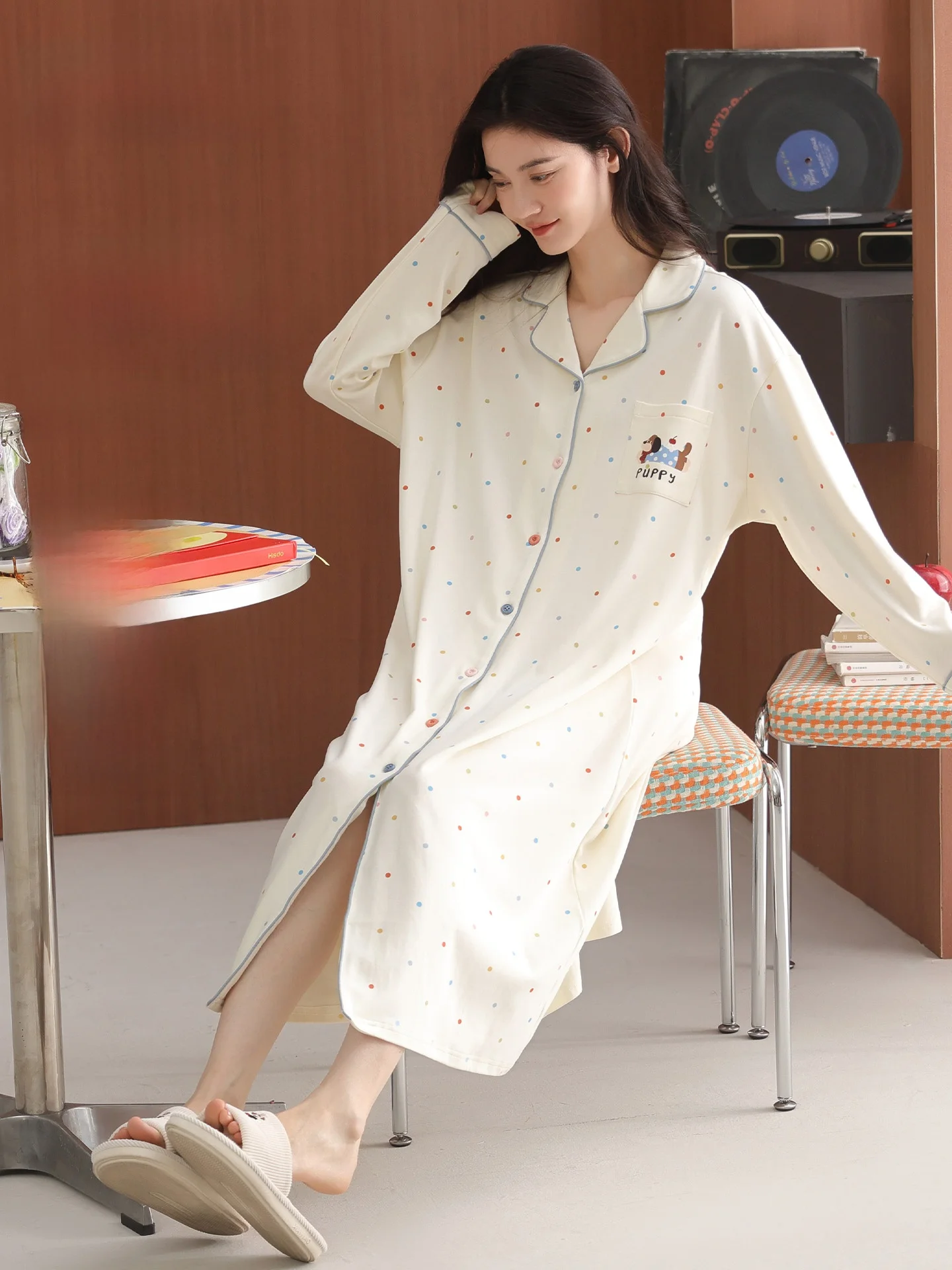 Pure Cotton Long Sleeve Sleep Dress Women's Shirt Style Home Clothes Autumn Season Ladies Nightgown Comfortable Breathable