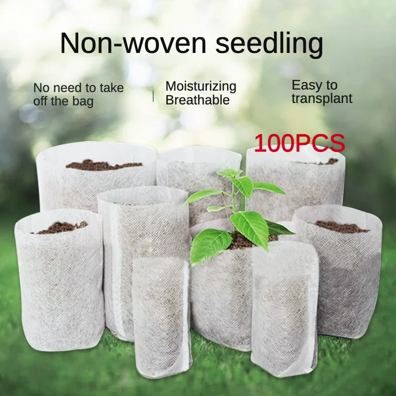 

100pcs Biodegradable Seed Nursery Bags, Non-Woven Plants GrowBags, Fabric Seedling Pots Plants Pouch, Home Garden Supply