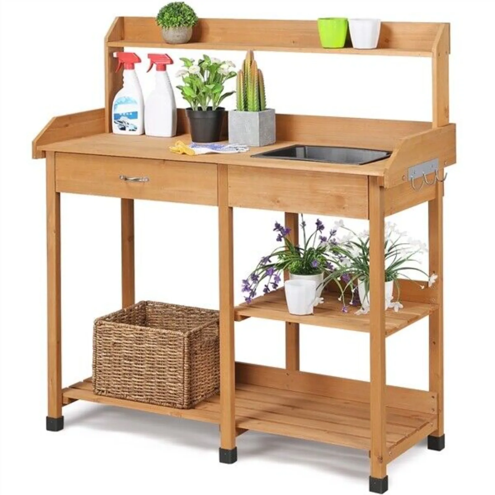 US Garden Potting Bench Table Workstation Work Bench Planting Desk Natural Fir Wood