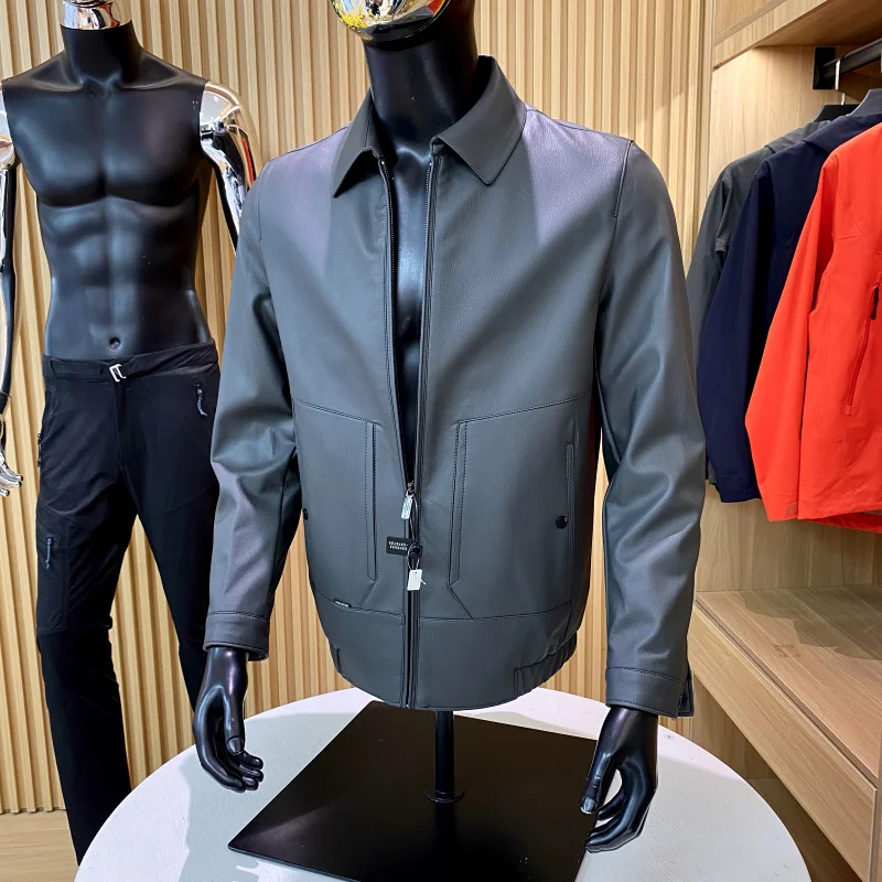 

Quali Selected Ultra-Fiber Leather Jaet Men's Casual Commute Busin Collar Coat Autumn Winter Youth Vitali Sle