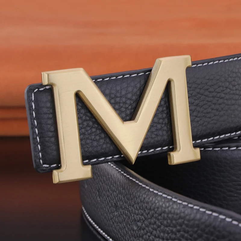 

Designer belts men M letter copper buckle gold high quality men belt luxury famous brand grain leather 3.8cm wide ceinture homme