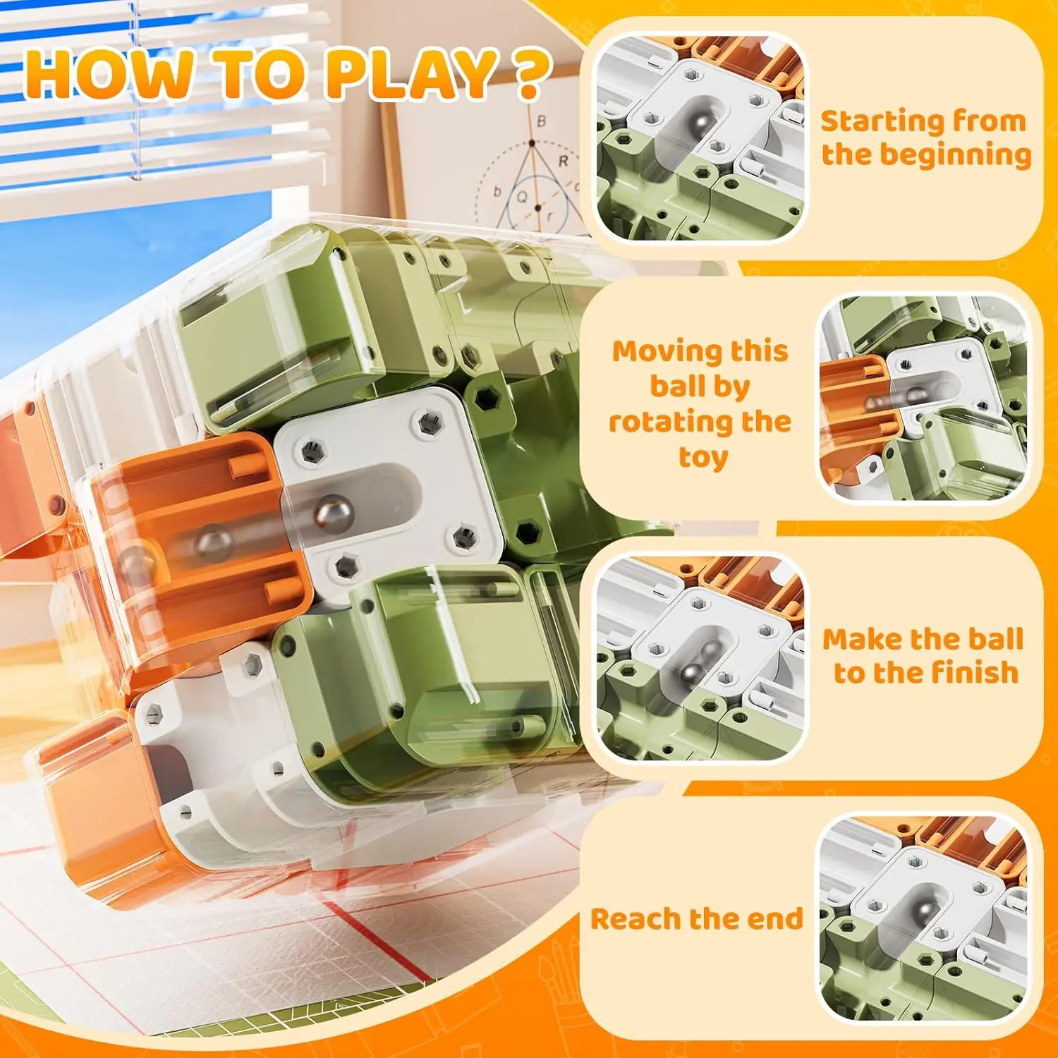 3D Rotating Ball Maze Cube, Smooth Rolling Brain Teaser Educational Puzzle Toy Kids Adults Birthday Gift