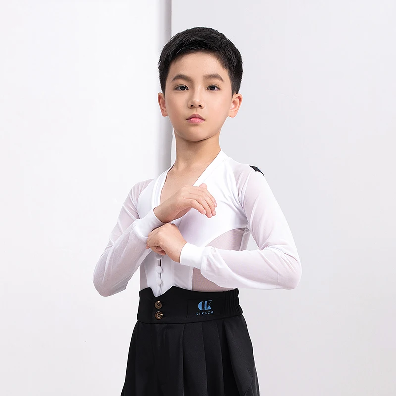 Fashion Latin Dance Costumes For Boys Black Long Sleeve Shirts Bodysuit Ballroom Dancing Clothes Latin Competition Dress DN7115