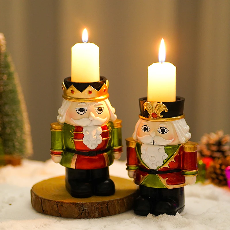 

5.5 Inch Nutcracker Candle Holder Resin Christmas Ornament Decoration Candle Sticks Candelabrum Figure