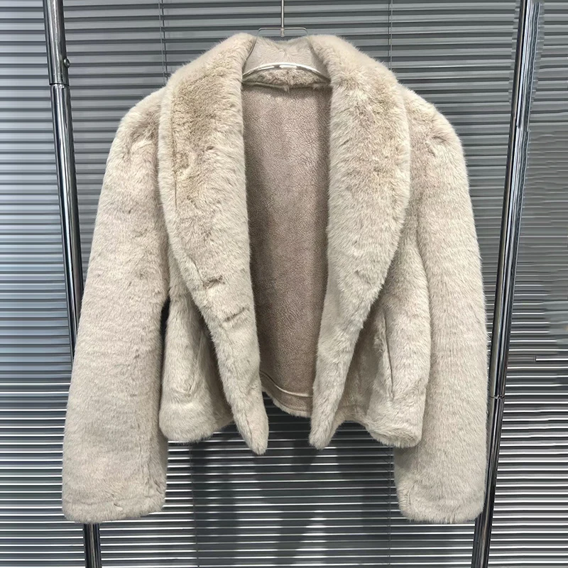 KBQ سترات بسيطة مقسمة صلبة للنساء طية صدر السترة بأكمام طويلة وأزرار مرقعة سترات من الفرو المقلد نمط عصري نسائي جديد #2