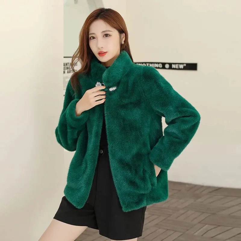 Korean Women Long Sleeved Fur Jacket 2025 Ladies High End Faux Fur Short Coat Autumn Winter Female Fashion Mink Fur Top Outwear