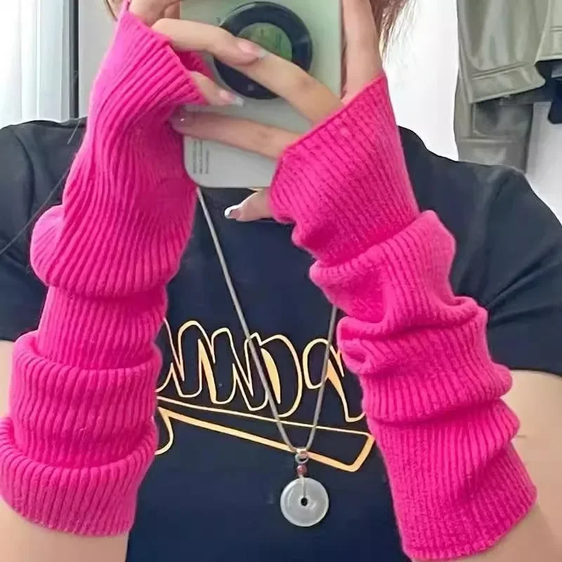 Y2K Guanti senza dita Guanti lavorati a maglia da donna Guanti anime cosplay Scaldamuscoli invernali Manicotti in maglia punk gotico Harajuku
