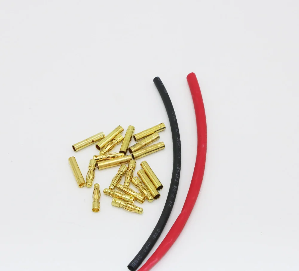 10 Pairs 2.0mm 3.0mm 3.5mm 4.0mm Gold Plated Bullet Banana Plugs Male Female Connectors wWith 20CM Heat Shrinkable Tube