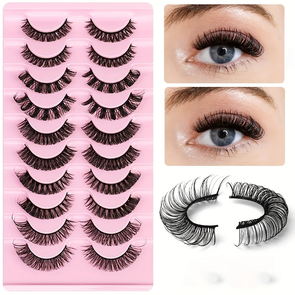 10 pairs of simulated Russian curly false eyelashes with large curvature and curled three-dimensional false eyelashes