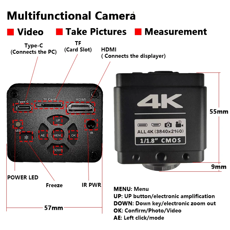 YIZHAN IMX678 Industrial Camera 4K Ultra HD HDMI Type-C Electronic Digital Microscope Accessories Freeze Contrast Repair Tools