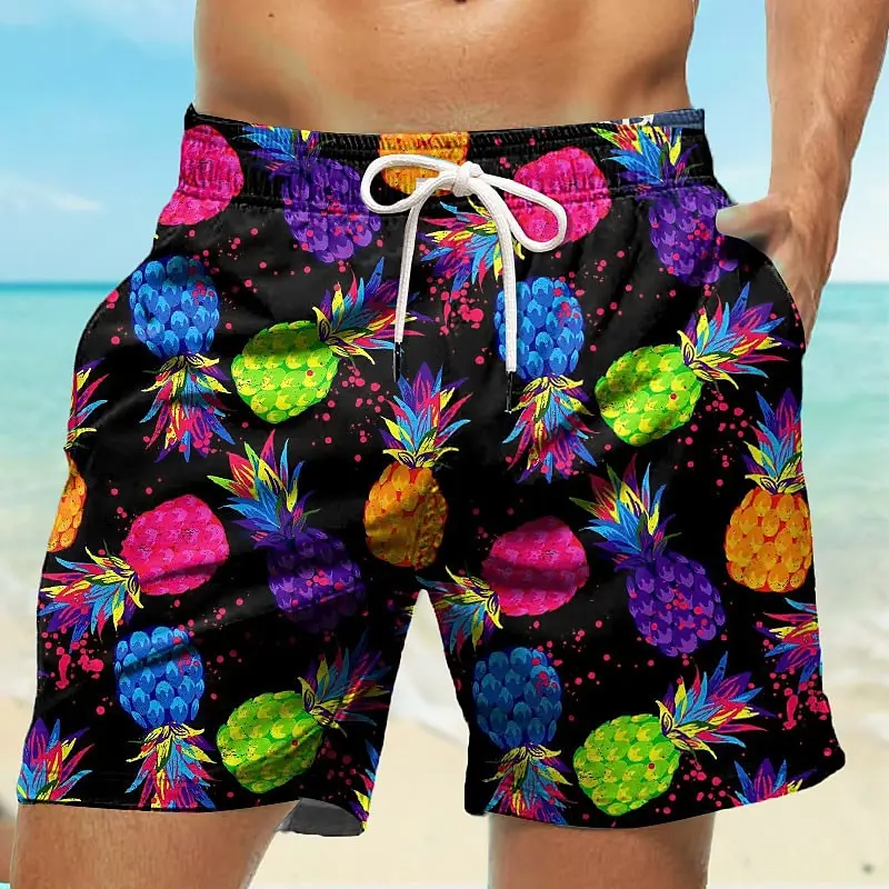 

Men's Board Shorts Pineapple 3D Print Shorts Swim Trunks Drawstring Summer New Quick Dry Short Holiday Beach Hawaiian Men Shorts