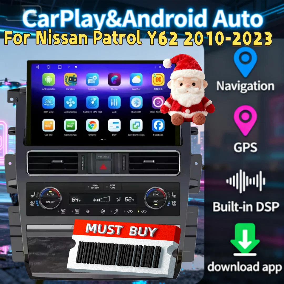 الوسائط المتعددة اللاسلكية CarPlay مشغل فيديو بلوتوث ستيريو لنيسان باترول Y62 2010-2023 أندرويد نظام تحديد المواقع نافي رئيس وحدة لمس