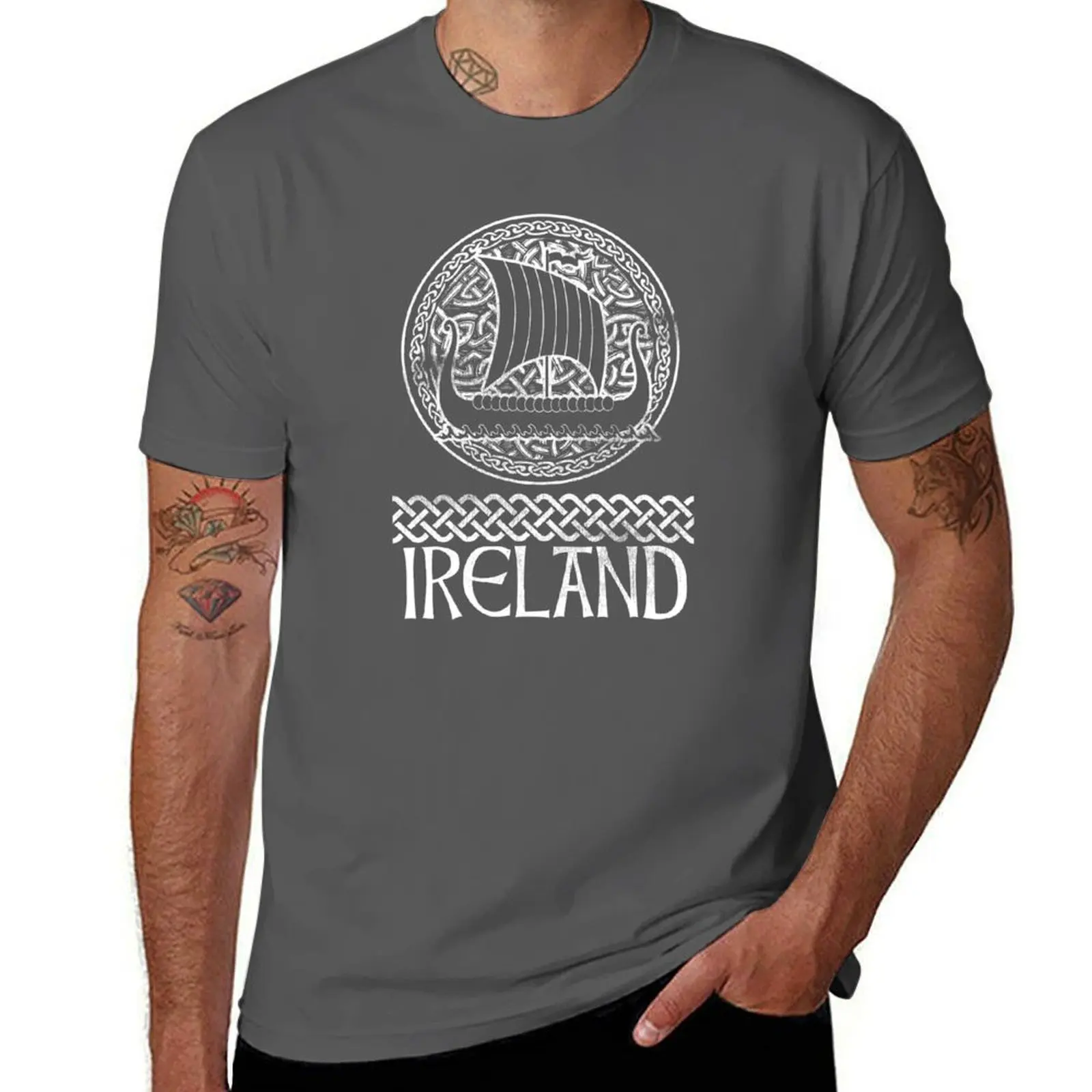 

Ireland Vintage Ship Celtic Knots Circle Irish Gaelic St. Patrick's Day T-Shirt basketball graphic tees mens t shirt