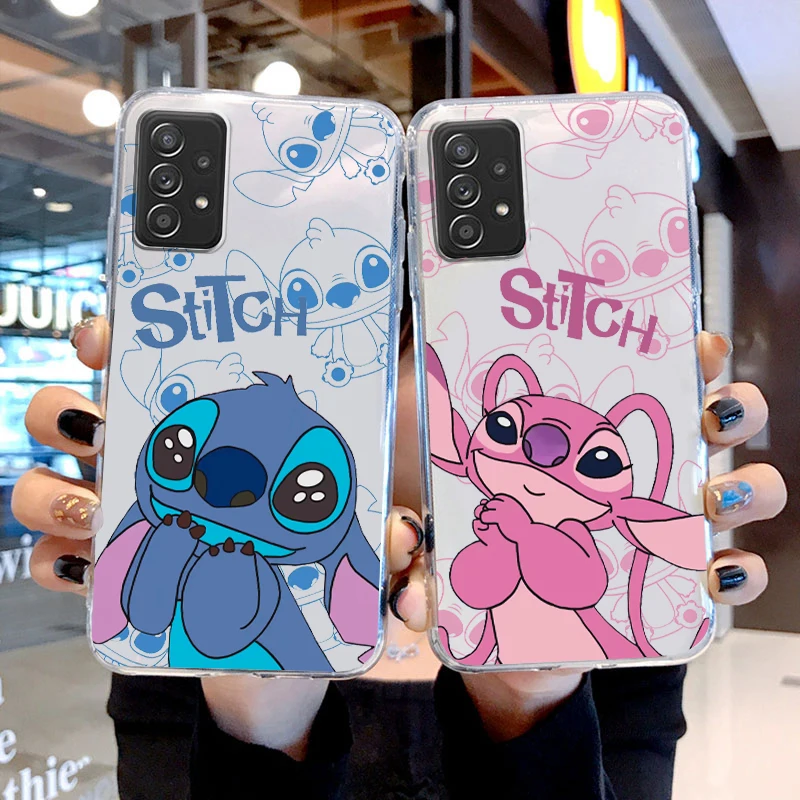 Stitch Lilo Angel For Samsung Galaxy A04 A04E A42 A12 A02S A91 A81 A71 A51 A41 A31 A21 Transparent Soft Phone Case Coque Capa