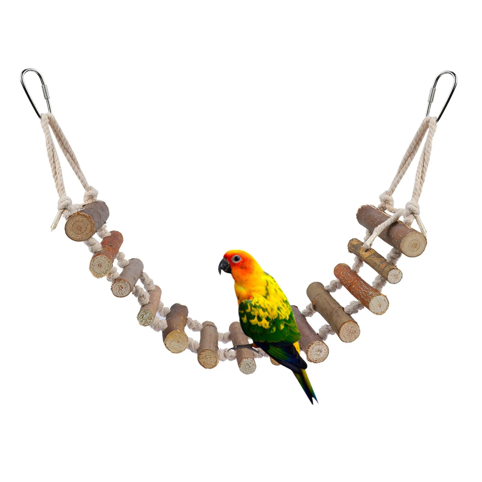 Parrot Natural Rope Wood Ladder Swing Toy Hanging Climbing Bridge Bird Pet Chewing Toys Bird Wood Bridge Parrot Wooden