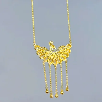 24k gold peacock pendant tassel clavicle necklace AU999 real gold super fairy necklace wedding necklace jewelry