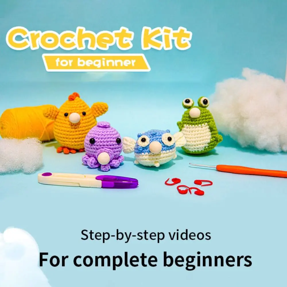 Beginner Crochet Starter Kit Chick Frog DIY Crochet Animal Kit Handmade With Video Tutorials Crocheting Knitting Kit