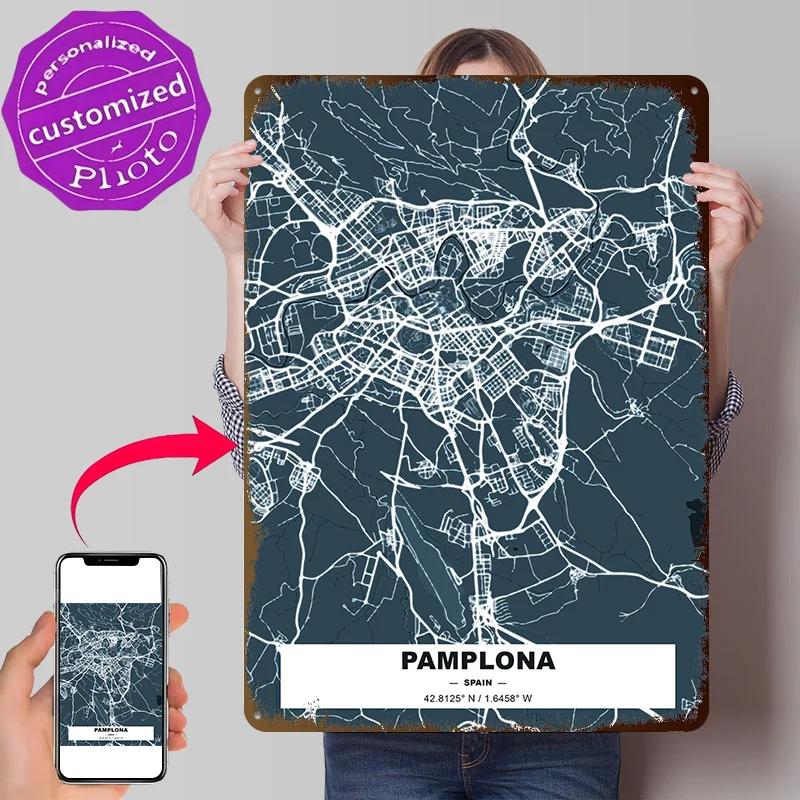 Pamplona Poster Retro 3D Printed Metal Signs Customized Wall Hanging Gift for Gaming Room Decoration Cozy Tin Sign Office Decor