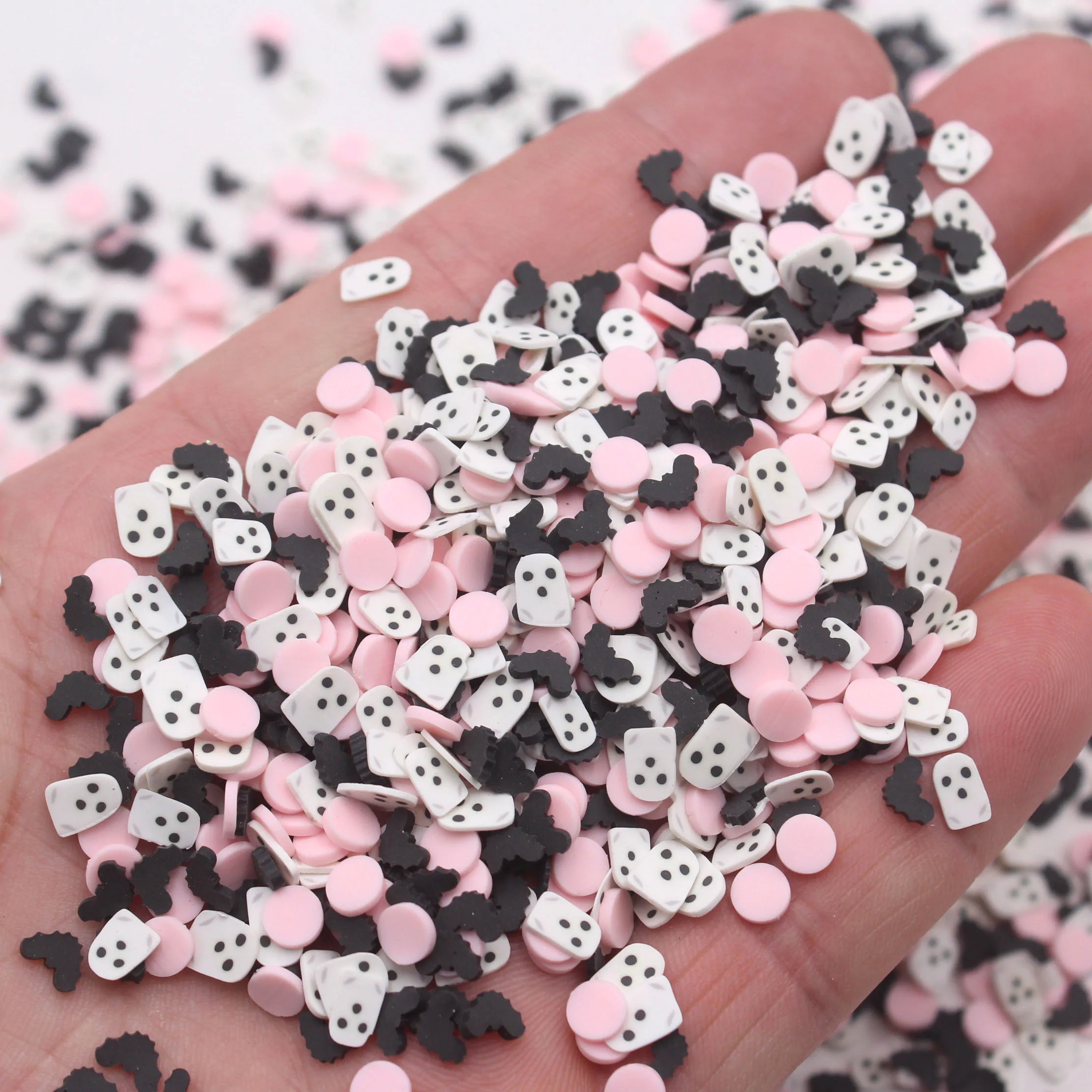 100g/Lot Halloween Bats Ghost Mixed Pink Dots Polymer Clay Slices Sprinkles For DIY Crafts Filling