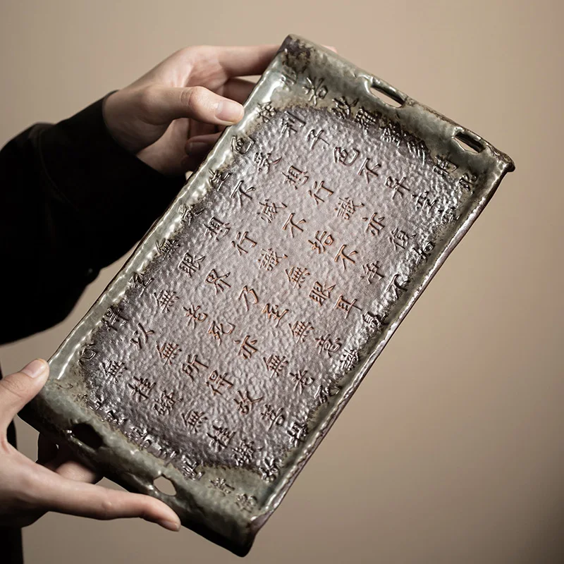 

Retro old rock mud tea tray rectangular dry brewing tray Chinese heart meridian dry brewing table simple household kung fu tray