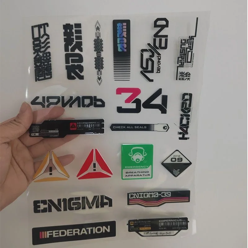 A Set Cyberpunk Mechanical Diy Moto Sticker English QR Code Label Vinyl Decal Off Road Car Decoration Luggage Box Helmet Sticker