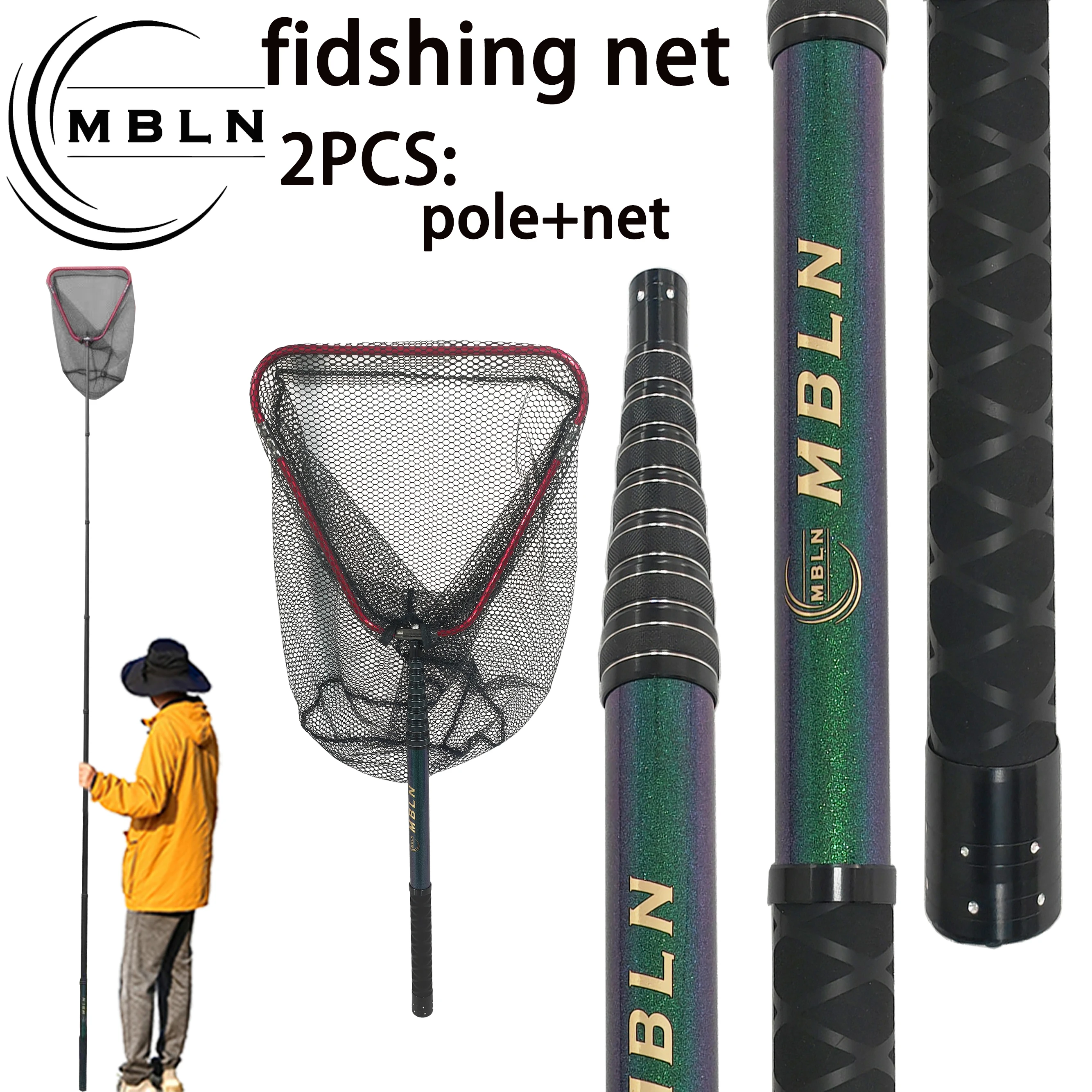 

Удочка-подсачек телескопическая MBLN 3м из карбона, компактное хранение 58 см, треугольная сетка, портативная сеть для ловли карпа