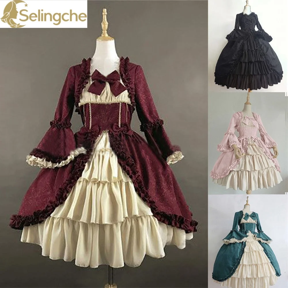 

Европейское и американское средневековое антикварное готическое придворное платье с квадратным вырезом на талии и галстуком-бабочкой, платье в стиле аниме «Лолита»