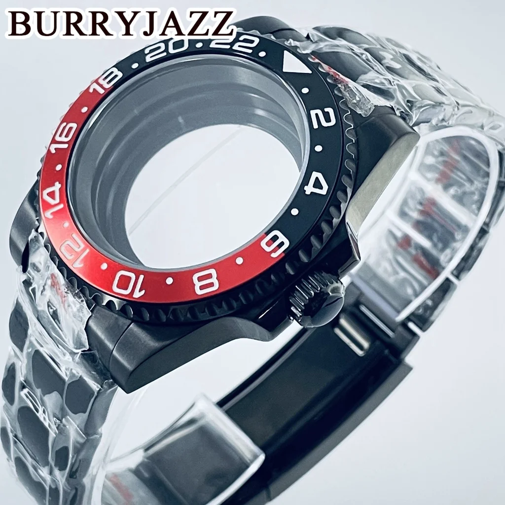 BURRYJAZZ casing jam tangan GMT, 40mm SUB GMT NH35 NH36 NH34 NH38 NH70 NH72 ETA2824 PT5000 casing jam tangan kaca safir Bezel aluminium