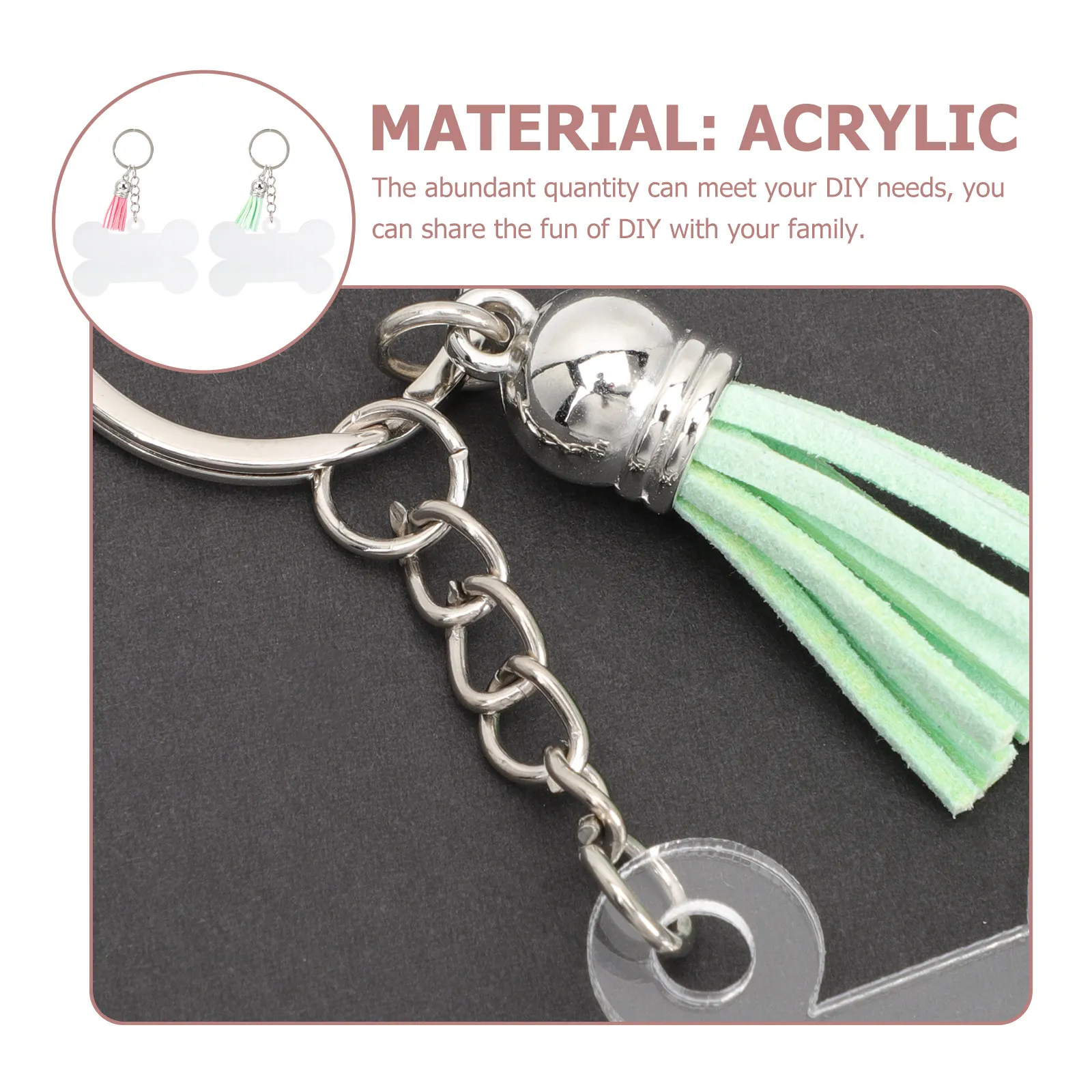 10Pcs Keychain Bone Charm Sublimation Blanks Acrylic Stainless Steel Tassel Design DIY Heat Transfer Customizable Gift Pendant