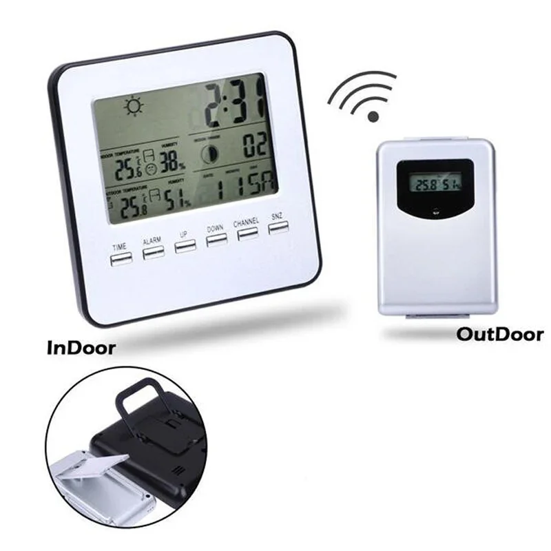 TS-A92 Digital LCD Display Thermometer Hygrometer Indoor Outdoor Wireless Temperature Humidity Show Date Clock Weather Station