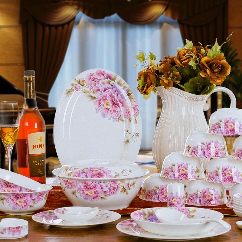 Bone china tableware 56 pieces a set Korean creative dishes dishes wedding gifts