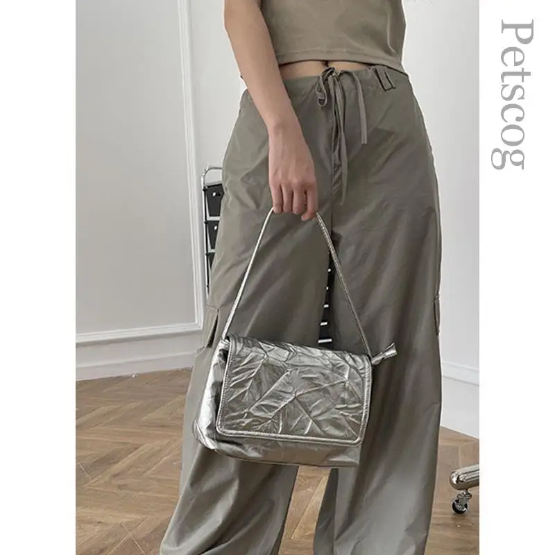 Silver Pleated HandBags For Women 2023 Y2K Small Underarm Purse Designer Luxury Shoulder Bags Korean Fashion Female Handbag