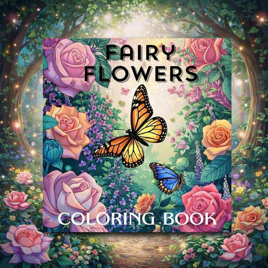 Adult Coloring Book Fairy Flowers 24 Pages Floral Designs Stress Relief Relaxation Gift for Women Men