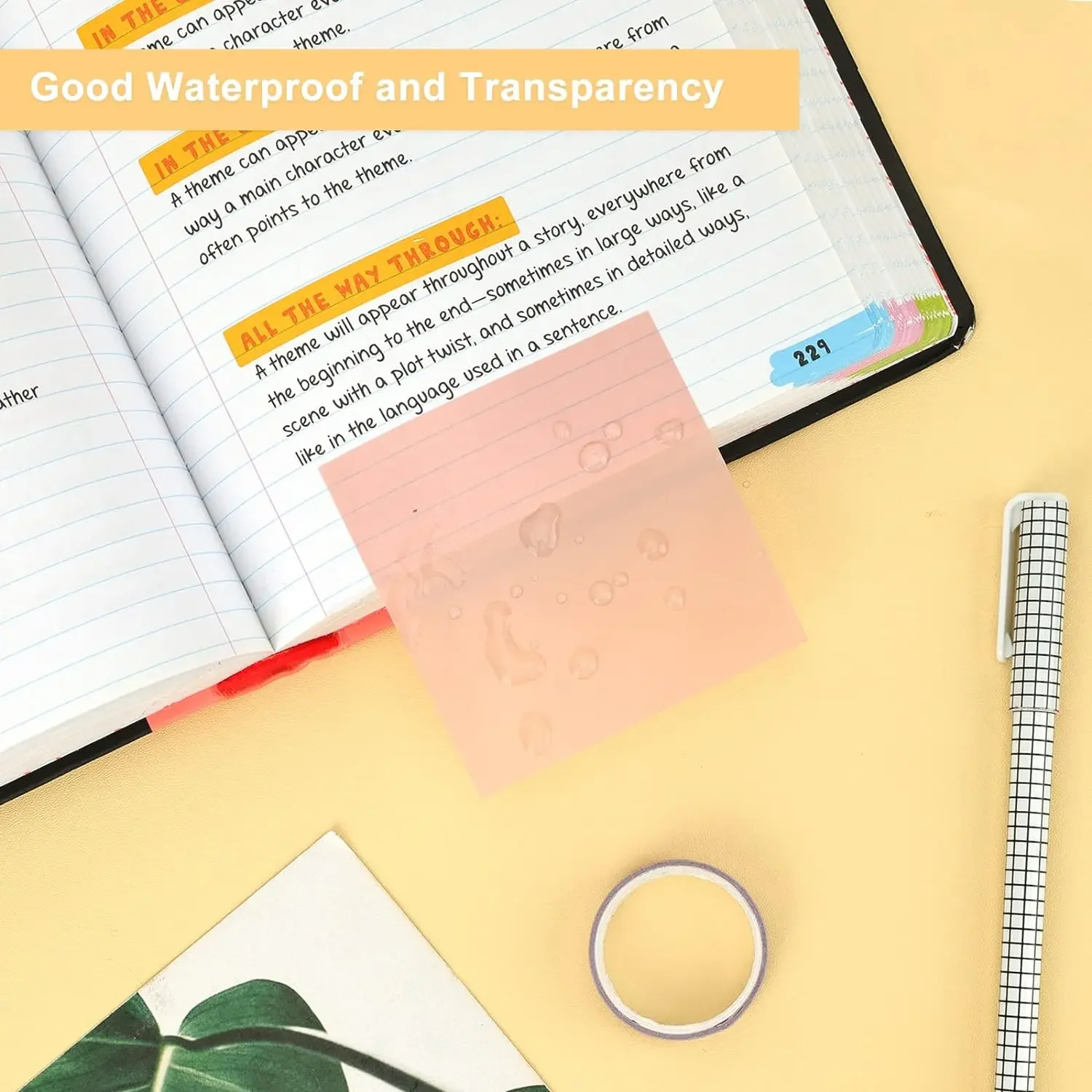 Colorful Transparent Self-Stick Note Pads Translucent Posted It Memo Pad for Reading Learning Sticky Notes Stationery Supplies