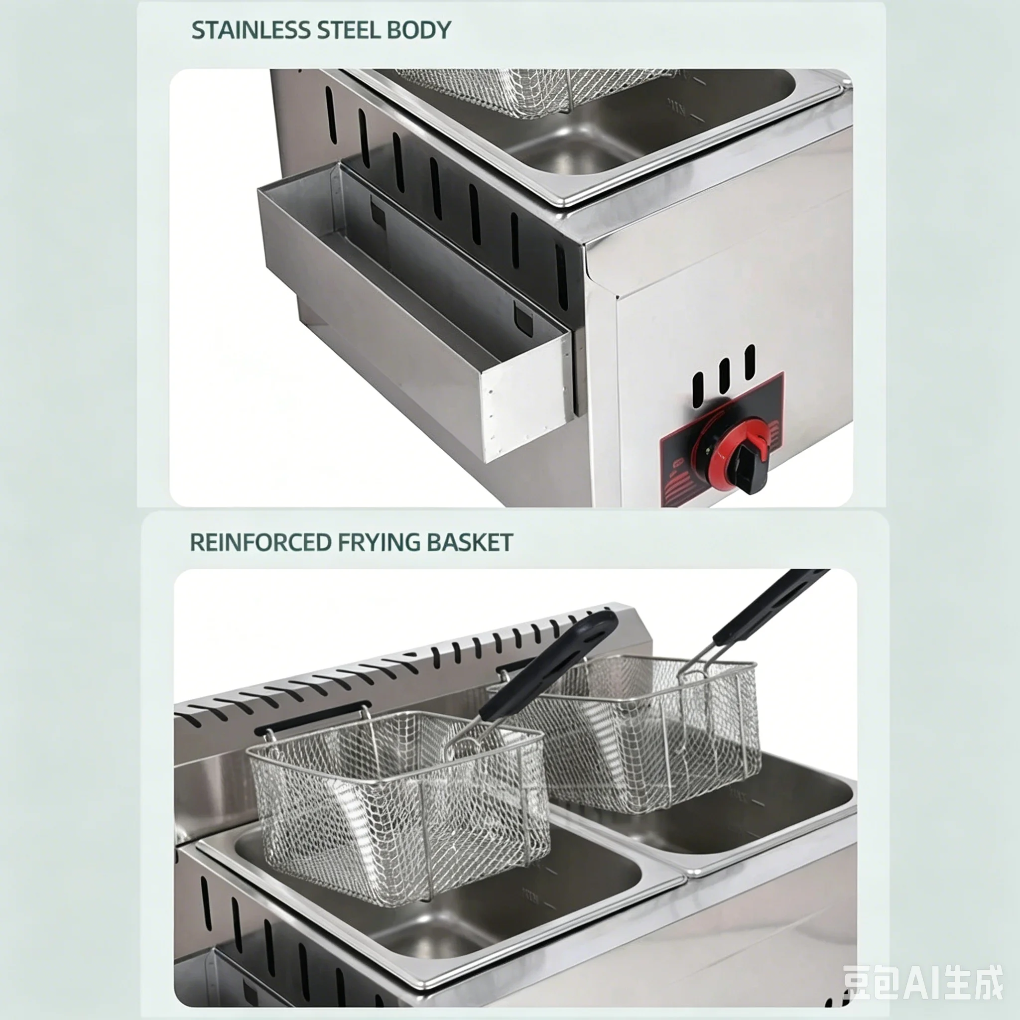 Commercial Gas Fryer, Double Tank & Double Basket Deep Fryer, Gas Frying Machine for Chicken, Fries & Street Snacks - view 5