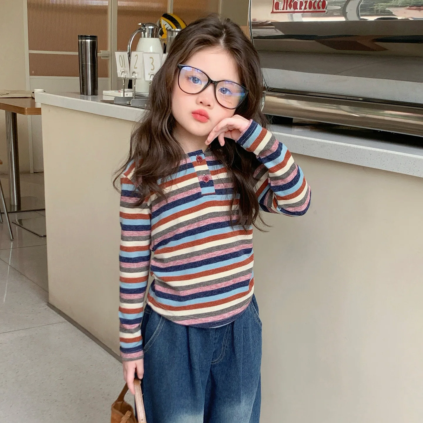 2026 Striped New Girls Long Sleeve T Shirt Fall 2026 New Kids Undershirt Baby Outerwear Striped Red Top