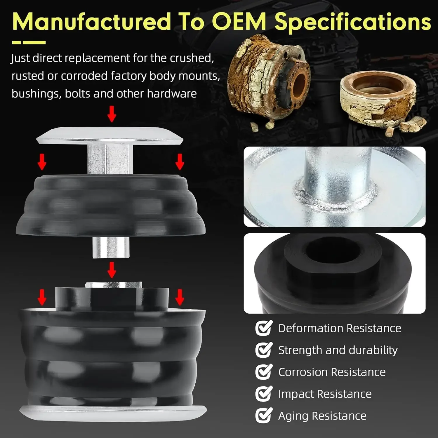 KF04058BK الجسم الكابينة جبل البطانات مجموعات ل 2003-2007 فورد 6.0L F250 F350 F450 F550 F650 F750 رحلة E150 E250 E350 E450 #4