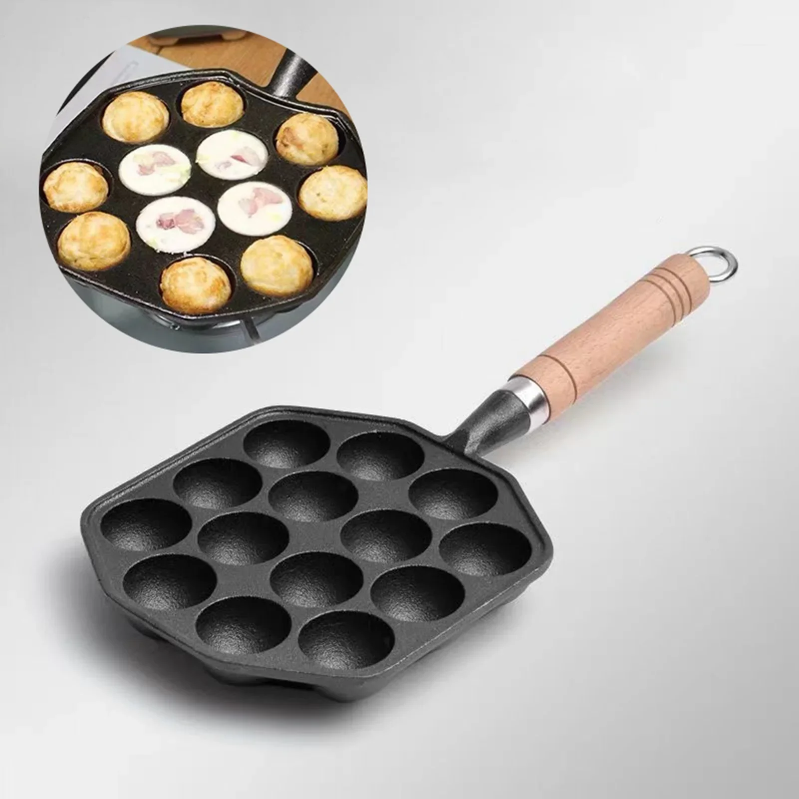 

14 Holes Takoyaki Pan Nonstick Cast Iron Octopus Meat Balls Mold Maker with Detachable Handle for Home Pancake Baking