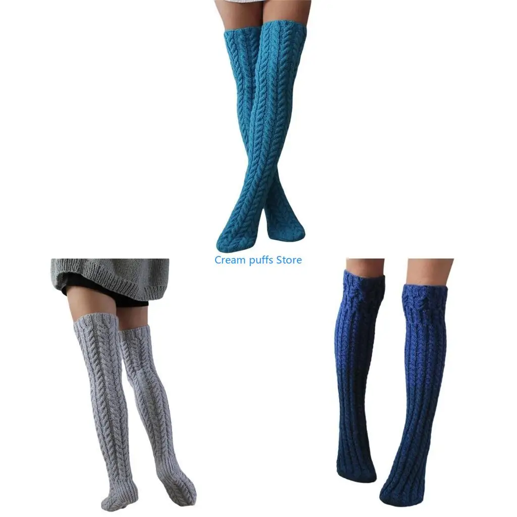 

50LE Women Cable Knitted Thigh High Socks Vintage Over Knee Highs Long Leg Stockings Extras Long Winter Long Boot Leg Warmer