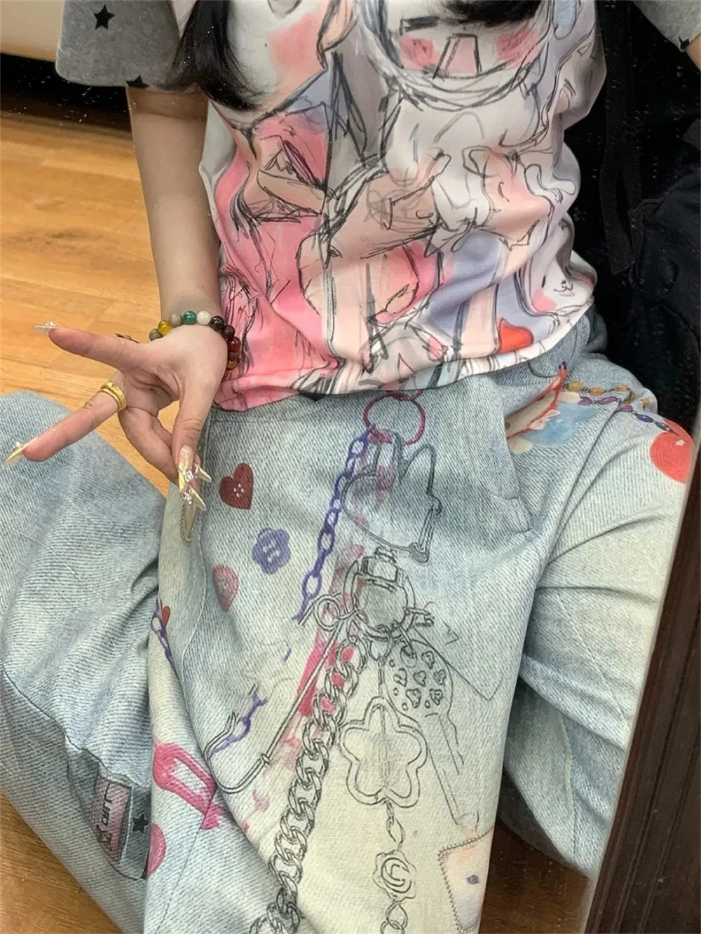 سراويل جينز نسائية أمريكية ريترو واسعة تناسب فضفاضة من قماش الدنيم Y2k فيبي سراويل واسعة الأرجل سراويل عالية الشارع يابانية جديدة