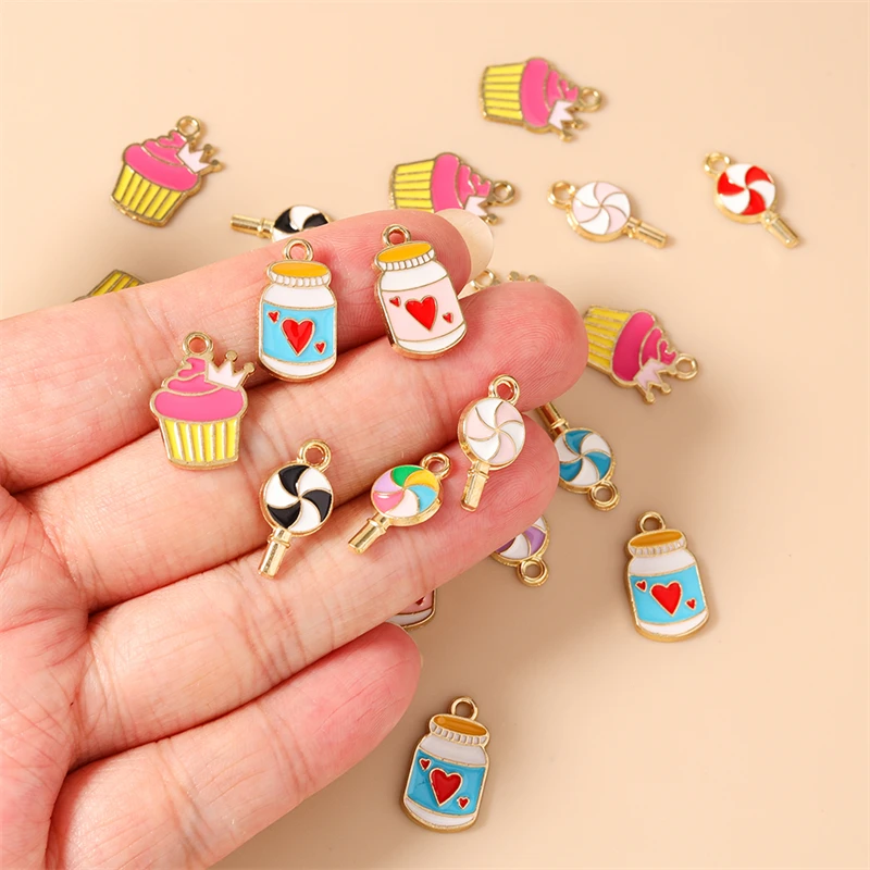 10 Stück Niedliche Emaille-Anhänger in Form von Lebensmitteln, Eiscreme und Lollipops für Schmuckherstellung, Halsketten, Ohrringe, Armbänder, DIY-Bastelzubehör – Detail 2